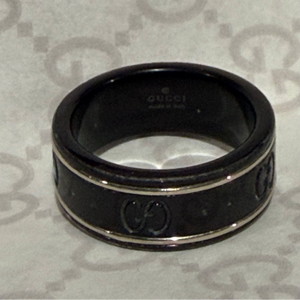GUCCI Ring Iconic Interlocking GG Black and Silver  Ring size 4.5